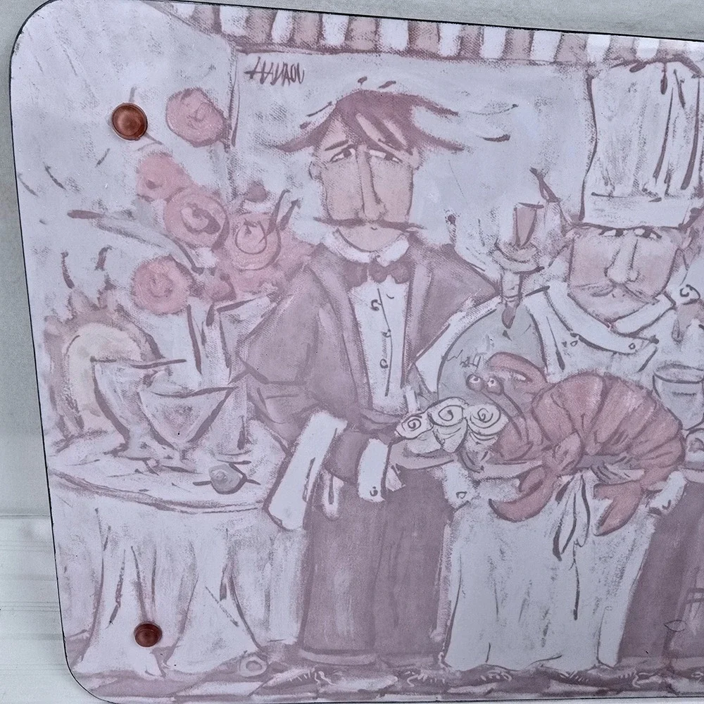 Whimsical Chef Lobster Glass Cutting/Serving Board Bistro Kitchen Decor Coastal‎